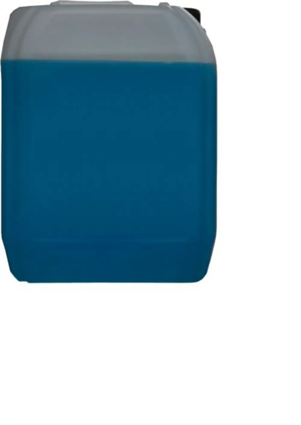 Ein Zehn-Liter-Kanister Wärmeträgerflüssigkeit H-30 L von Stiebel Eltron, teilweise gefüllt mit blauer Flüssigkeit.